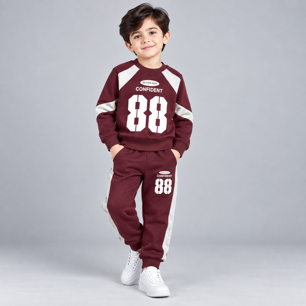 Title: Kids 88 Graphic Contrast Panel Tracksuit Set