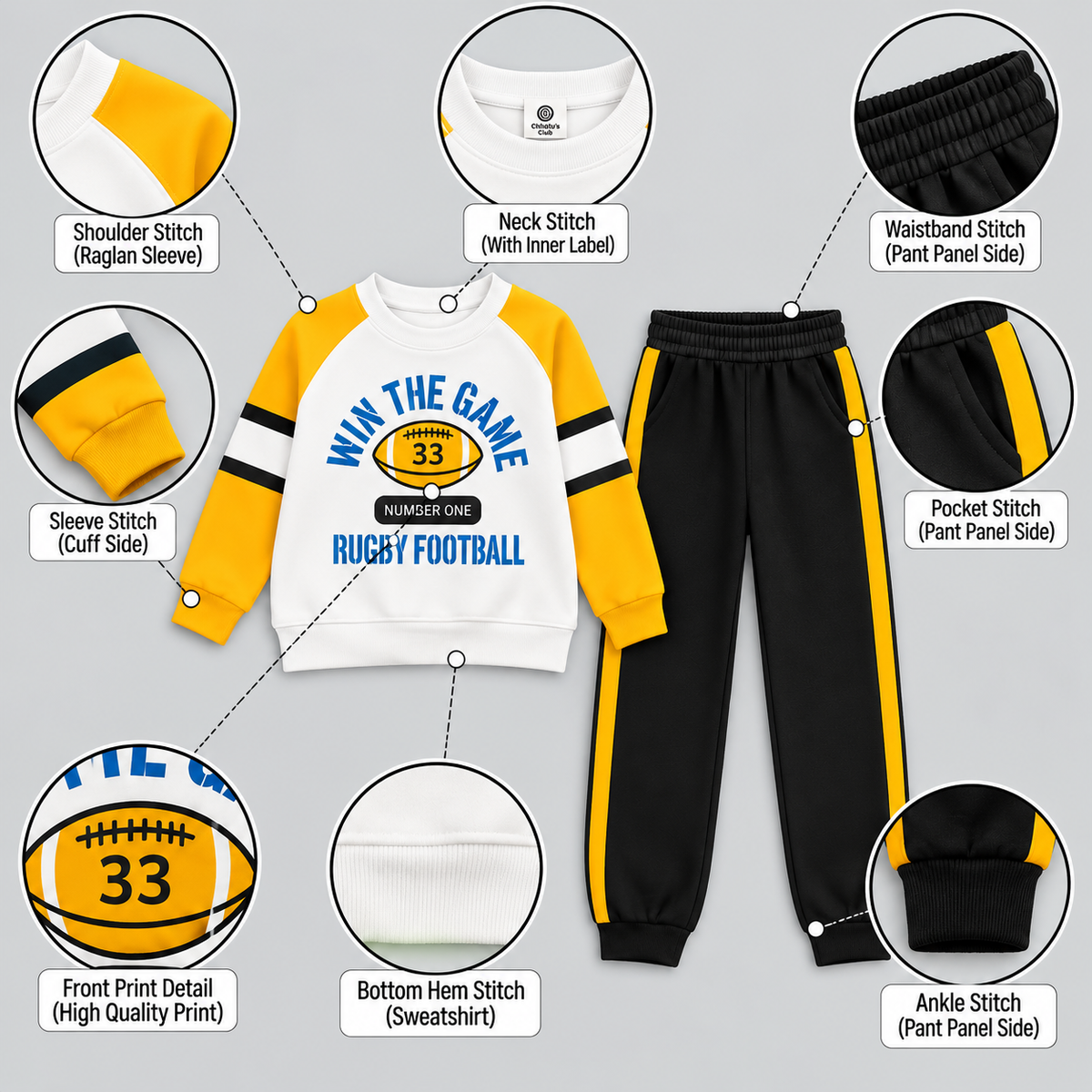 Boys Rugby Football Colorblock Tracksuit Set