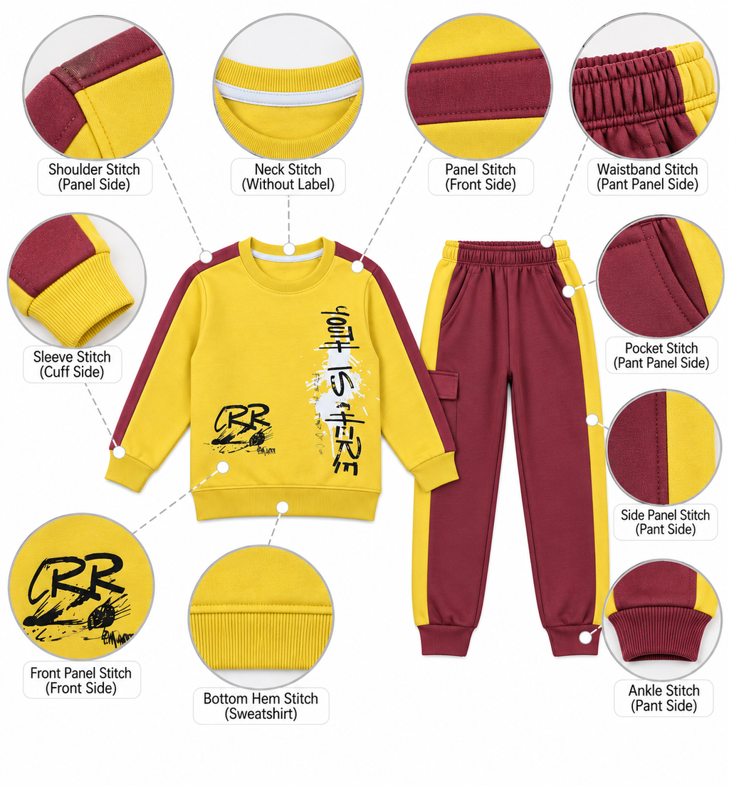 Kids "Youth Is Here" Mustard & Maroon Sweatshirt & Jogger Set | Boys Streetwear Fleece Tracksuit