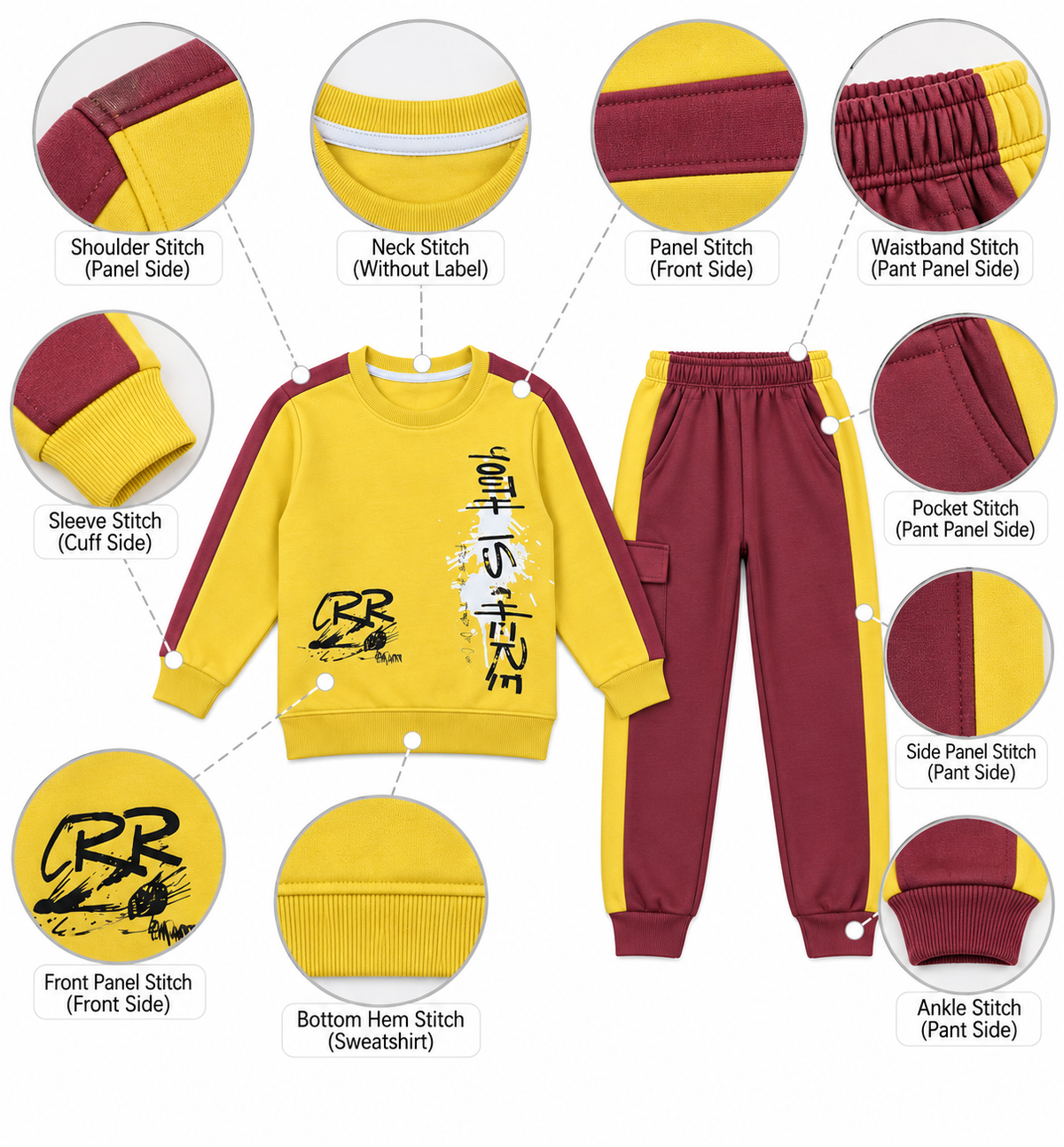 Kids "Youth Is Here" Mustard & Maroon Sweatshirt & Jogger Set | Boys Streetwear Fleece Tracksuit
