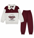 Kids "Classic Vintage 1978" Polo Tracksuit | Boys Maroon & Grey Fleece Outfit