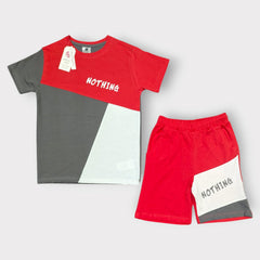 Nothing Color Block Co-Ord Set – Red & Grey Kids T-Shirt with Shorts