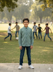 Green & Blue Checkered Kids Shirt