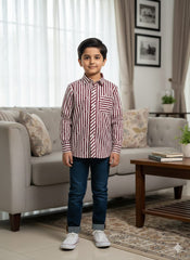 Red & White Striped Kids Casual Shirt