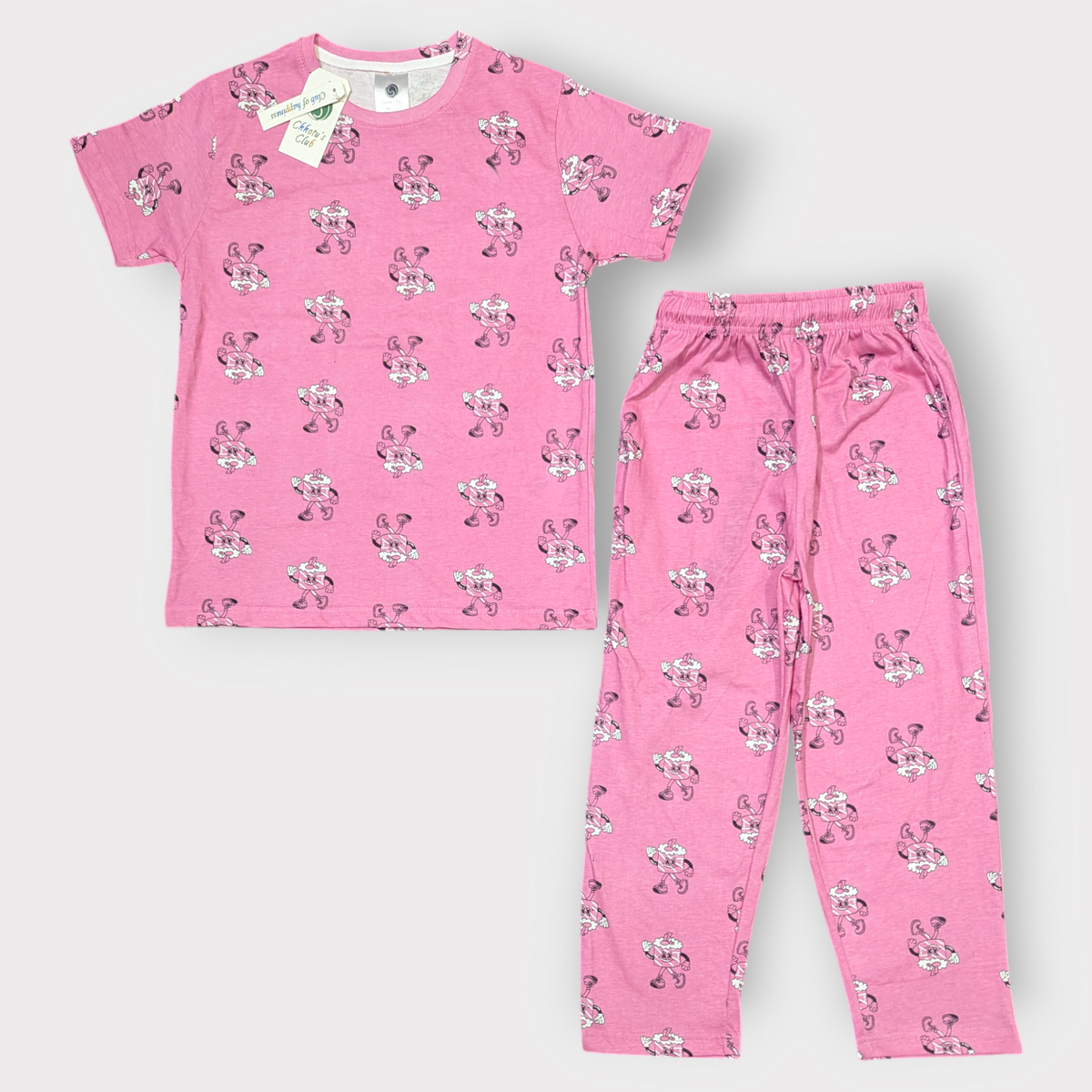 Kids Pink Cartoon Tee & Trouser Set