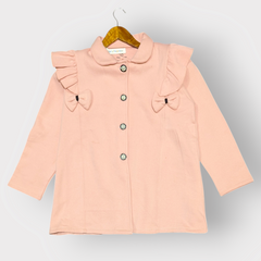 Elegant Pink Ruffle Bow Coat