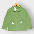 Green Button-Up Jacket with Floral Pocket