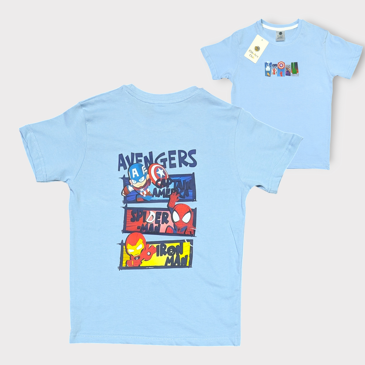 Kids Avengers Cotton T-Shirt – Blue Superhero Graphic Tee