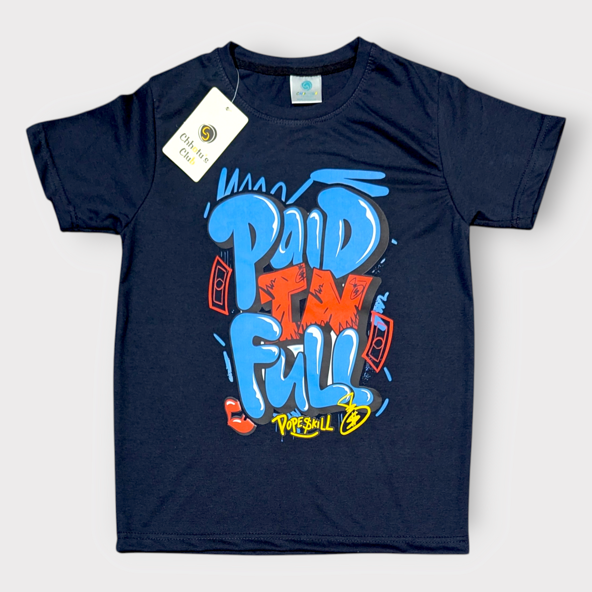 Boys Navy Blue “Paid in Full” Graphic T-Shirt