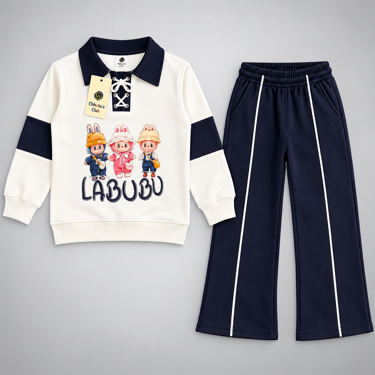 Girls’ Olive & Navy Graphic Sweatshirt with Matching Track Pants Set
