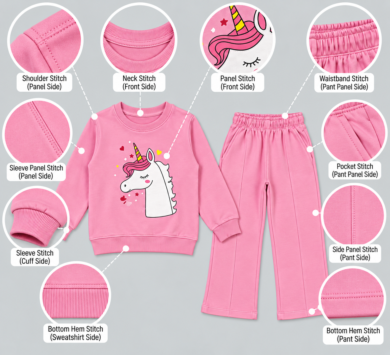 Girls’ Pink Unicorn Printed Sweatshirt & Jogger Set