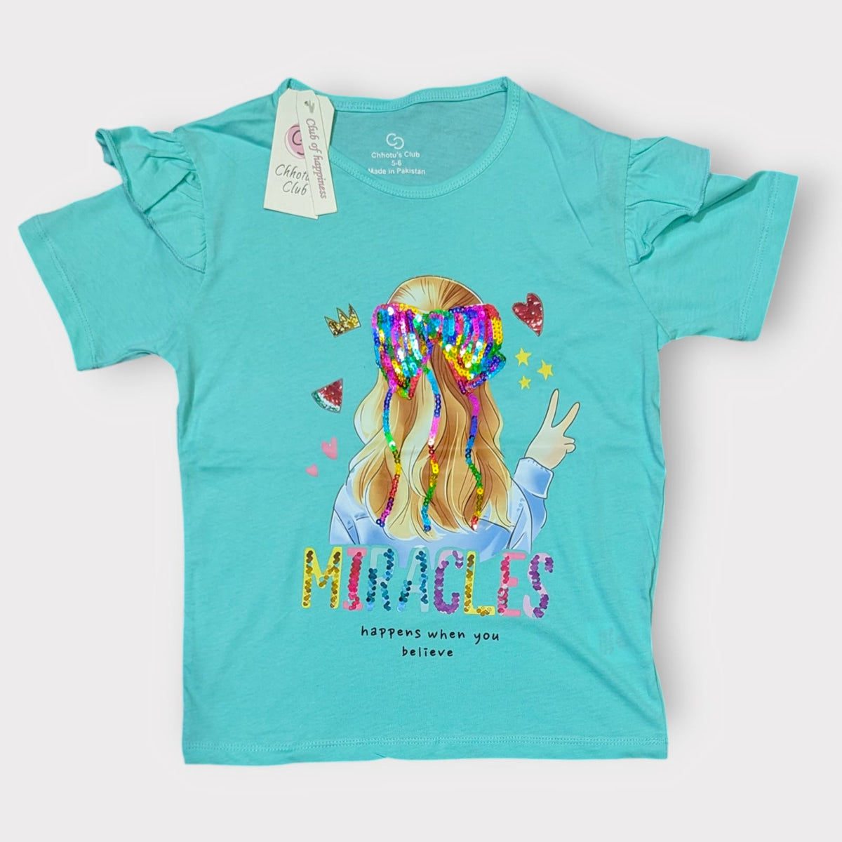 Girls' Neon "Miracles" Flutter Sleeve T-Shirt