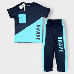 BRAVE Navy & Aqua Co-Ord Set – Kids T-Shirt & Track Pants