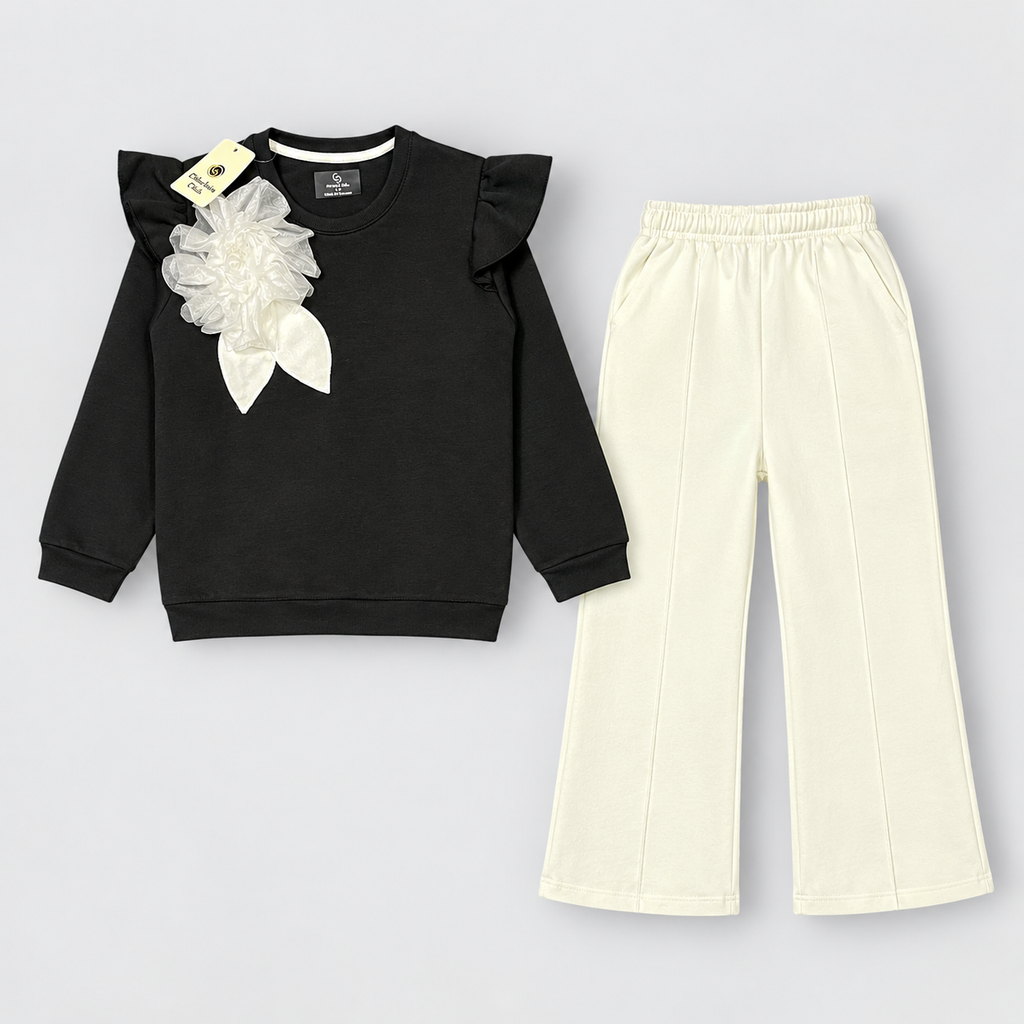 Girls Black & Cream Stylish 2-Piece Suit