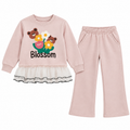 Girls Blossom Bear Ruffle Top & Wide-Leg Pants Set