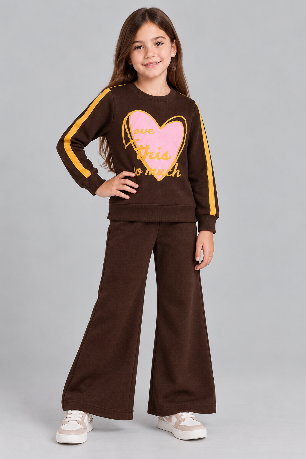 Girls Heart Graphic Wide-Leg Tracksuit Set