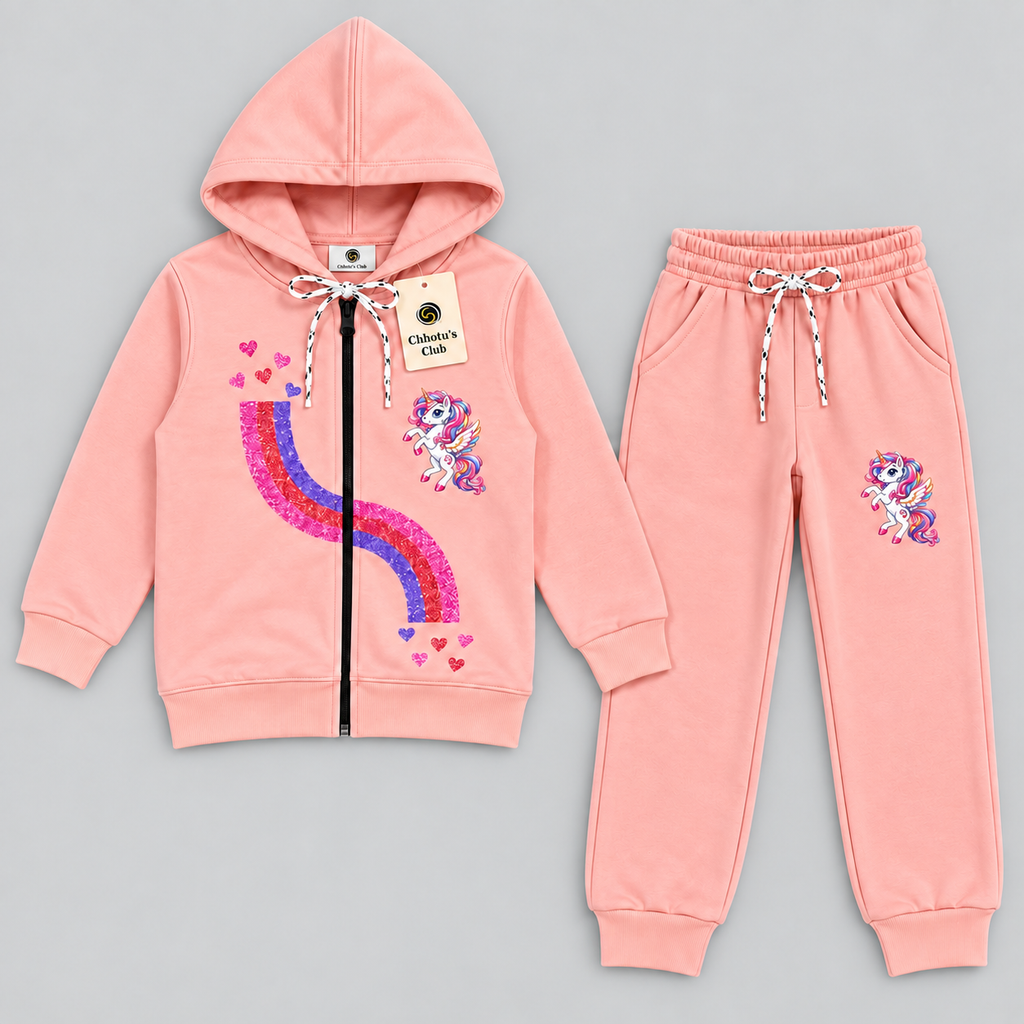 Girls Unicorn Zip-Up Tracksuit Set
