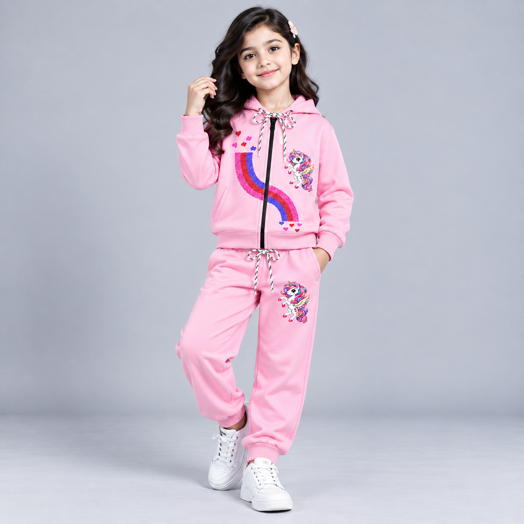 Girls Unicorn Zip-Up Tracksuit Set