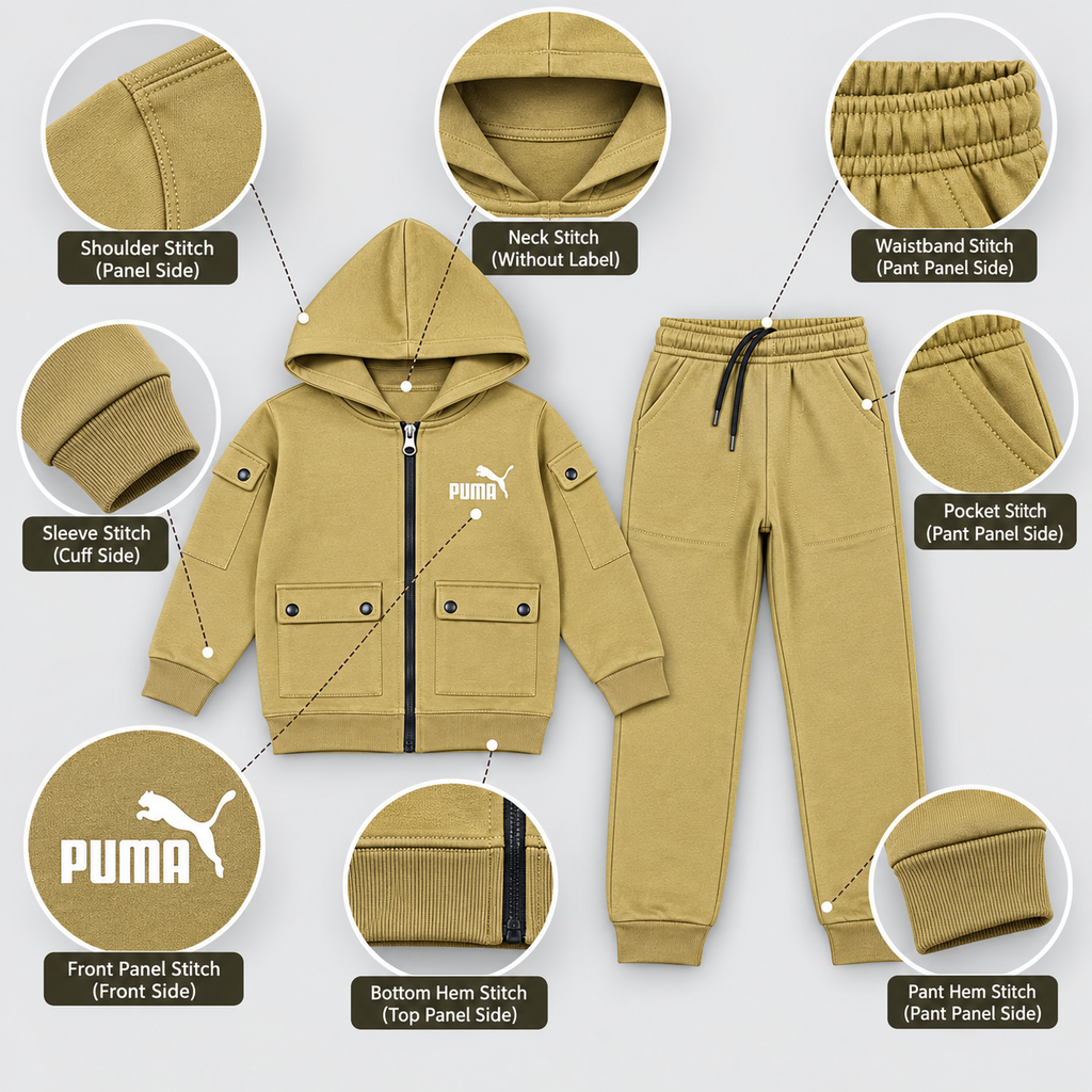 Kids Hooded Zip-Up Cargo Tracksuit Set