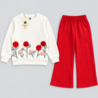 Girls Floral Applique Flared Tracksuit Set