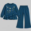 Girls Star Embellished Ruffle Top & Wide-Leg Pants Set