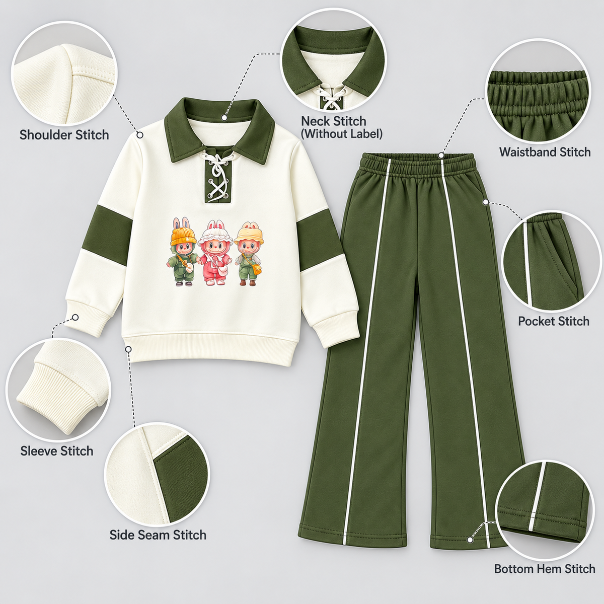 Girls’ Olive & Navy Graphic Sweatshirt with Matching Track Pants Set