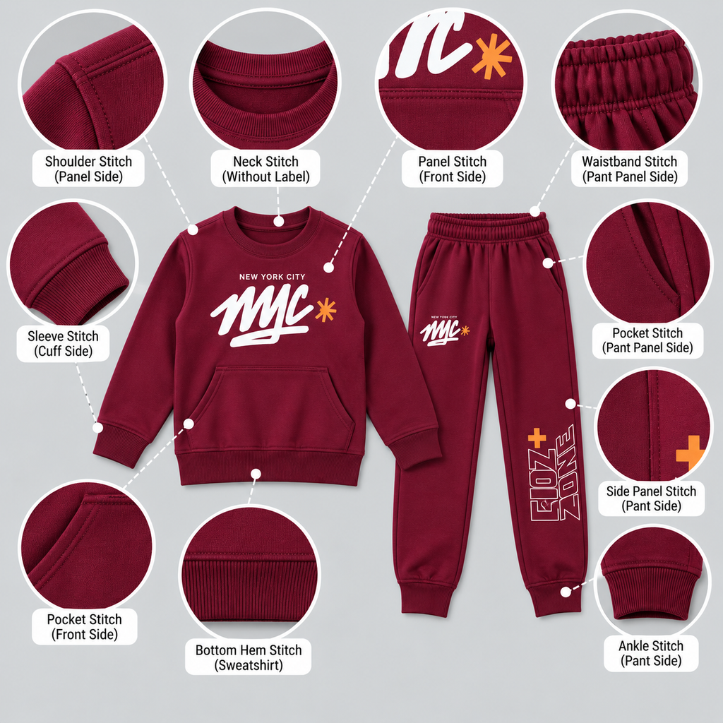 Kids "UNLIMITED" Maroon Sweatshirt & Jogger Set | Boys NYC Graphic Fleece Tracksuit