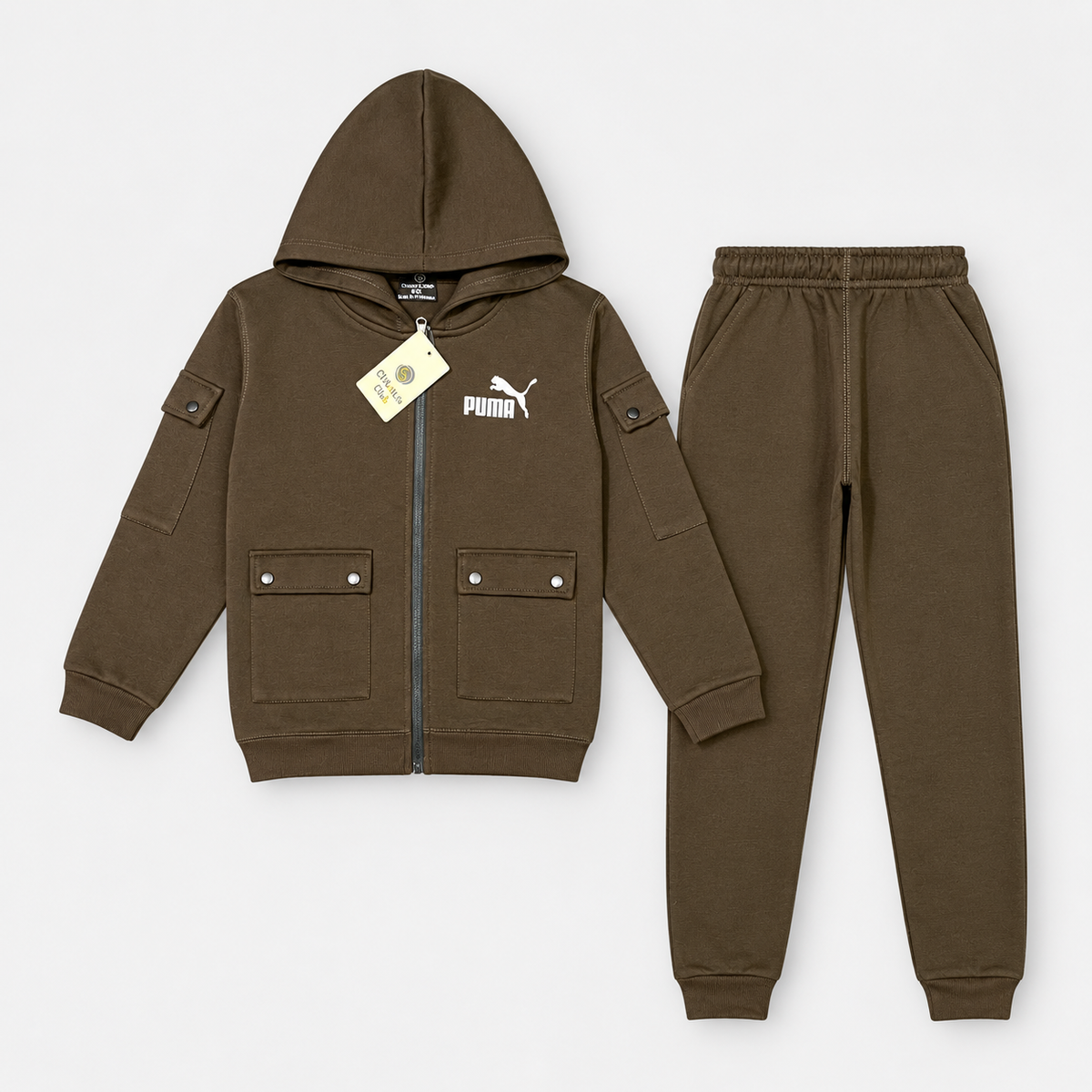 Kids Hooded Zip-Up Cargo Tracksuit Set