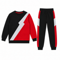 Chhotu's Club Lightning Bolt Sweatshirt & Jogger Set | Boys Black, Yellow Red & Grey Fleece Tracksuit