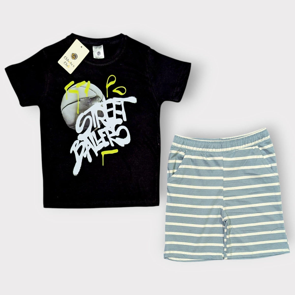 Kids Street Ballers Graphic T-Shirt & Striped Shorts Set