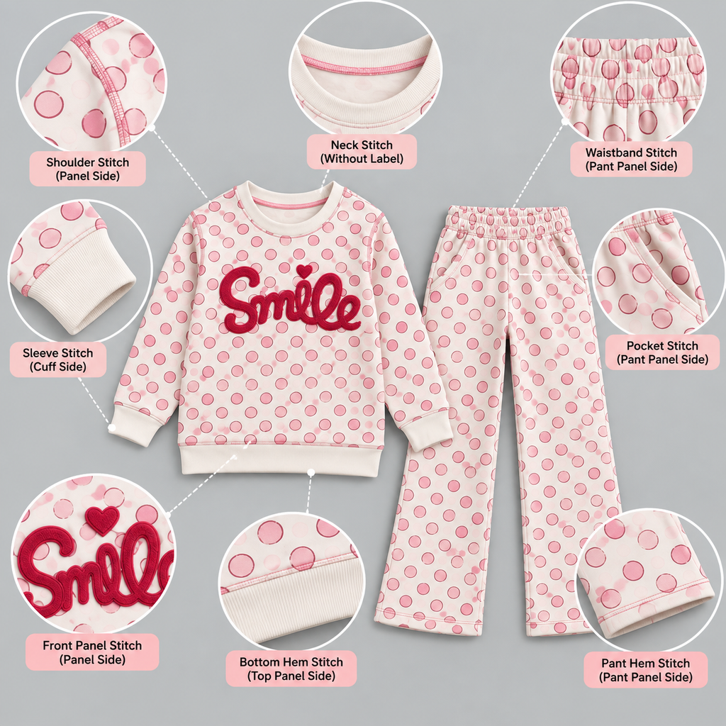 Girls Smile Polka Dot Top & Wide-Leg Pants Set