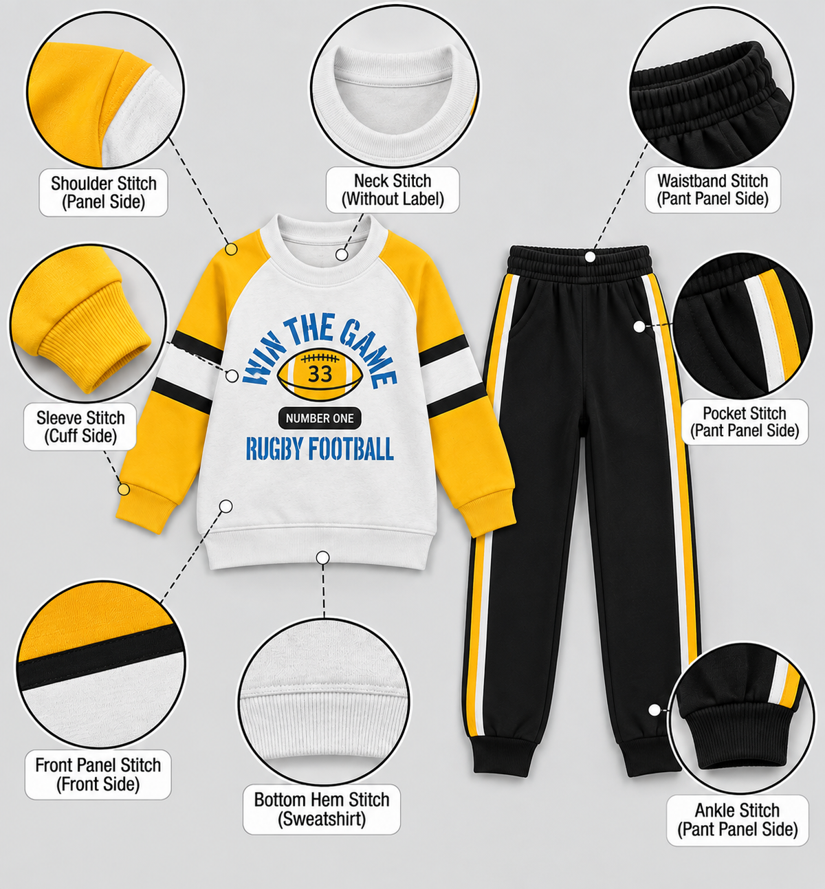 Boys Rugby Football Colorblock Tracksuit Set