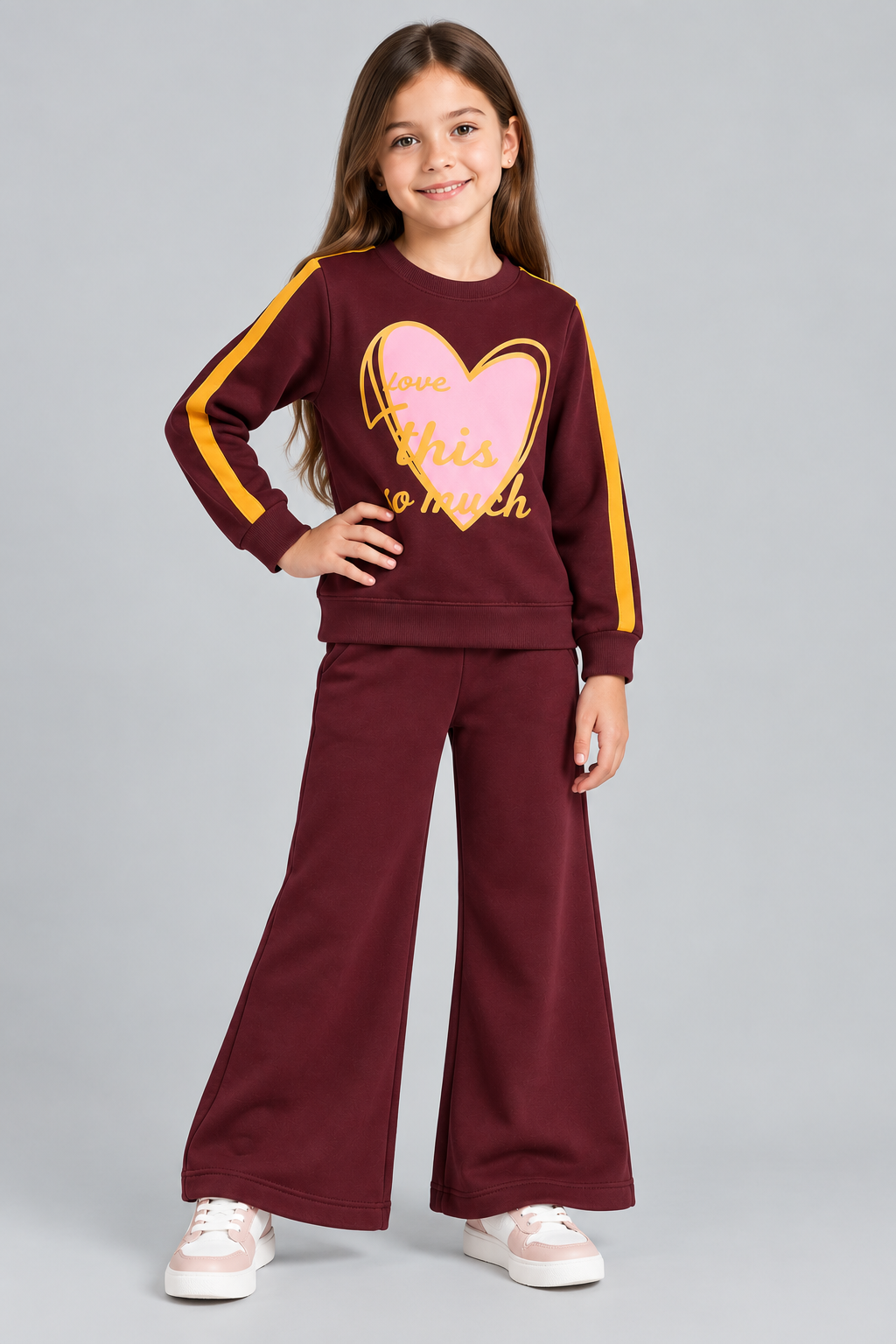 Girls Heart Graphic Wide-Leg Tracksuit Set
