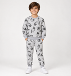 Kids All-Over Car Print Grey Sweatshirt & Jogger Set | Boys Vroom Streetwear Tracksuit