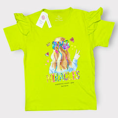Girls' Neon "Miracles" Flutter Sleeve T-Shirt