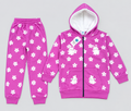 Girls Warm Floral & Bunny Fleece Tracksuit – Pink Winter Hooded Suit