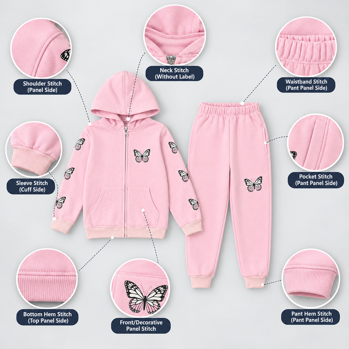 Kids Butterfly Print Zip-Up Hoodie & Trackpant Set
