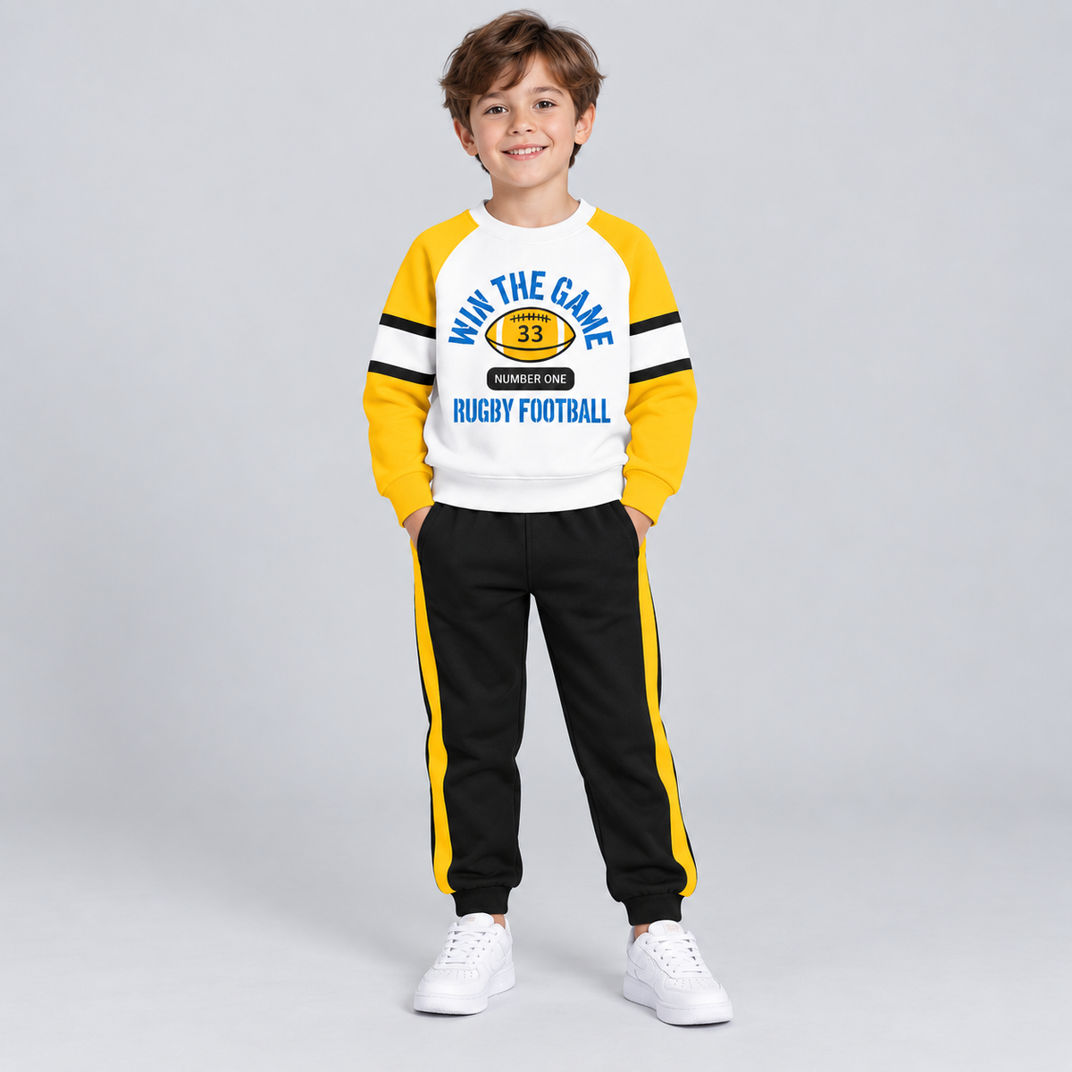 Boys Rugby Football Colorblock Tracksuit Set
