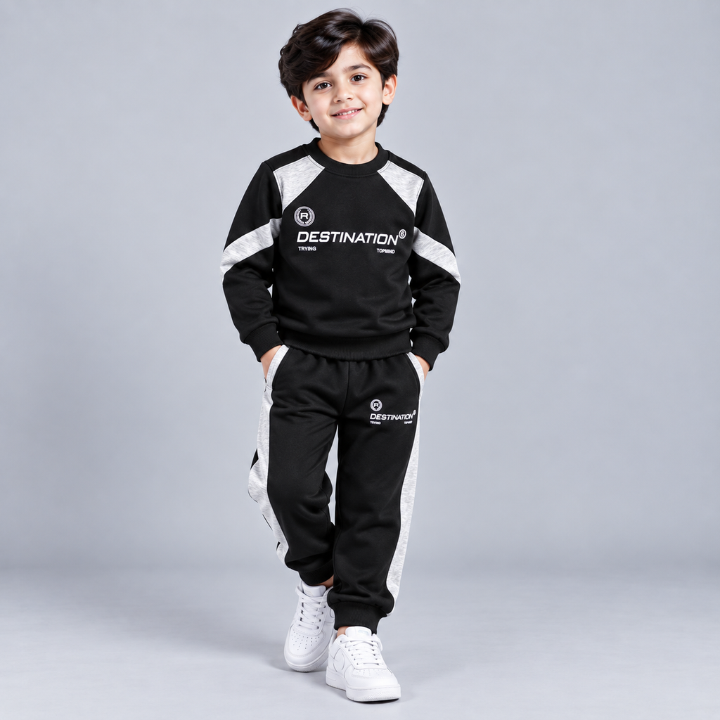 Boys Black & Grey Destination Tracksuit Set