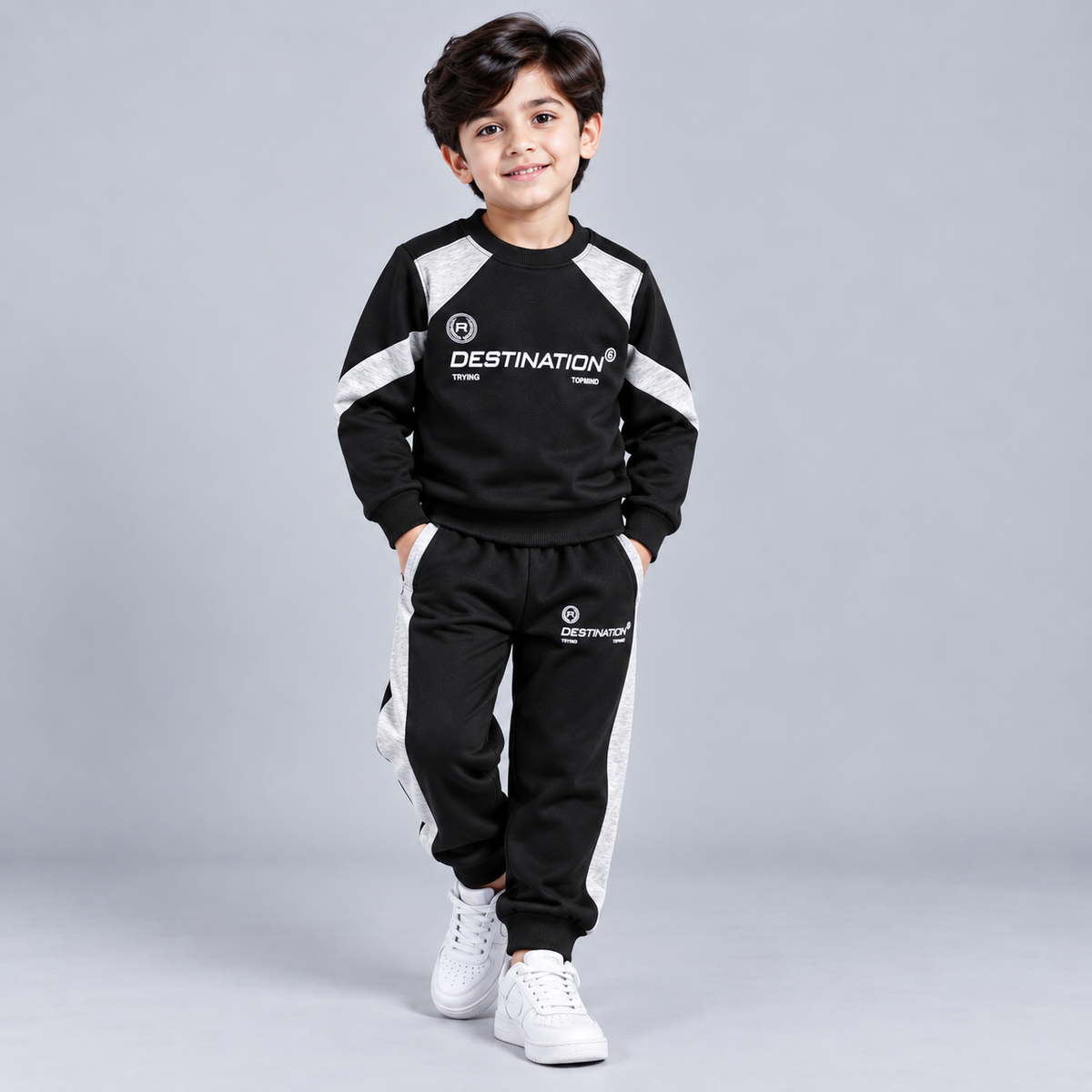 Boys Black & Grey Destination Tracksuit Set