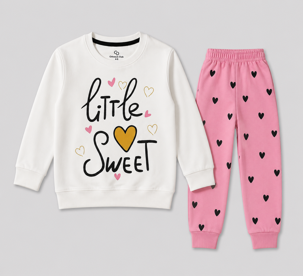 Little Sweet Girls’ 2-Piece Sweatshirt & Heart Print Pants Set