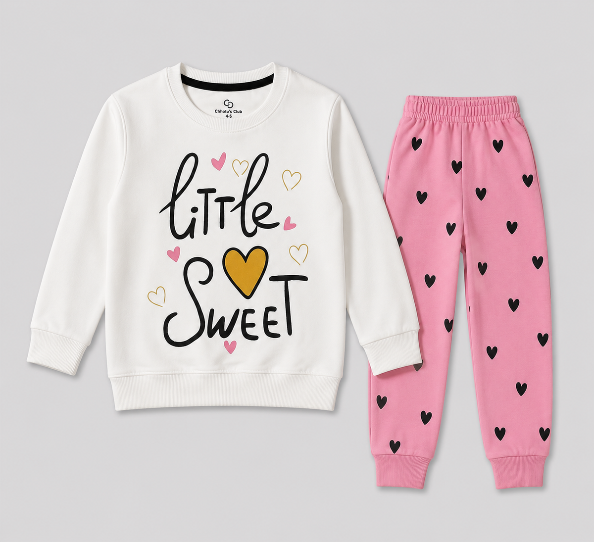 Little Sweet Girls’ 2-Piece Sweatshirt & Heart Print Pants Set