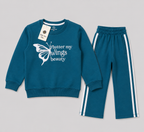 Kids Teal Blue 2-Piece Tracksuit Set – Flutter My Wings Print