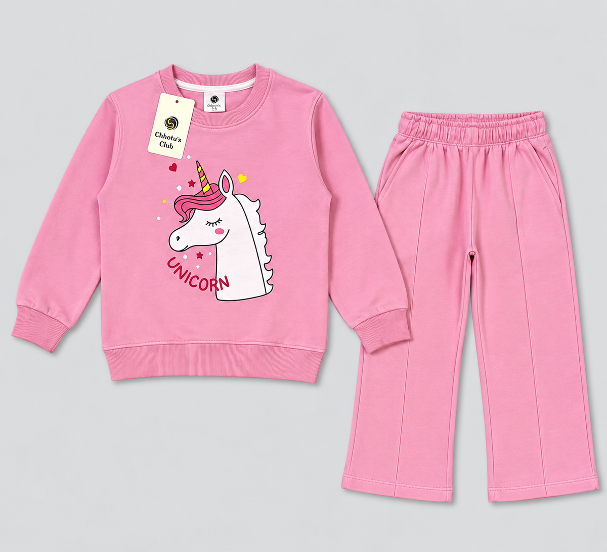 Girls’ Pink Unicorn Printed Sweatshirt & Jogger Set