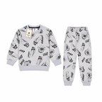 Kids All-Over Car Print Grey Sweatshirt & Jogger Set | Boys Vroom Streetwear Tracksuit