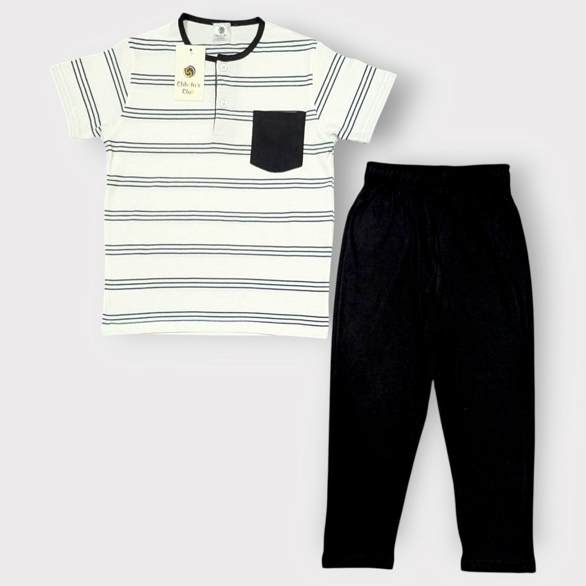 Kids Classic Striped T-Shirt & Black Pants Set