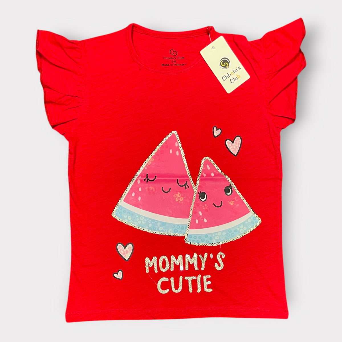 "Mommy's Cutie" Watermelon Graphic Flutter Sleeve T-Shirt