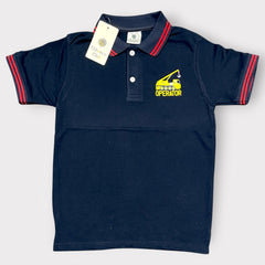 Kids Navy Blue Polo Shirt – Operator Print | Comfortable Cotton Casual Wear for Boys