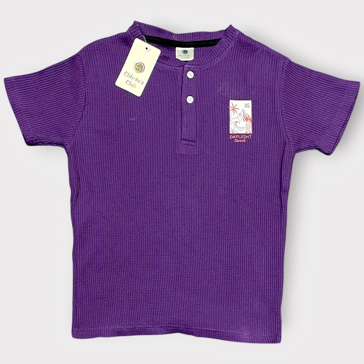 Kids Purple Waffle Knit Henley T-Shirt – Daylight Quest Casual Summer Wear