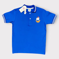 Boys Royal Blue Polo T-Shirt with Sailing Ship Embroidery